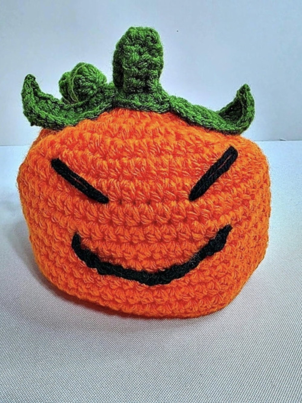 Handmade Crochet Pumpkin Hat Orange & Green-Size 1-3 Months-New
